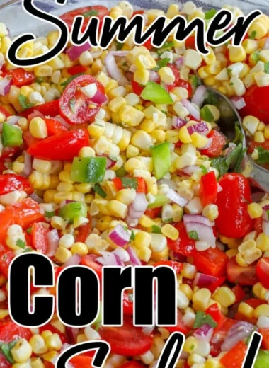 Delicious summer corn salad with fresh ingredients in a colorful bowl.