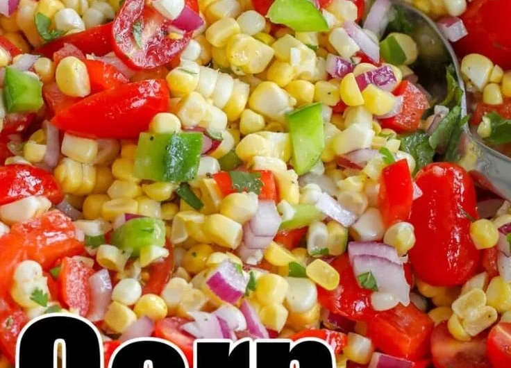 Delicious summer corn salad with fresh ingredients in a colorful bowl.