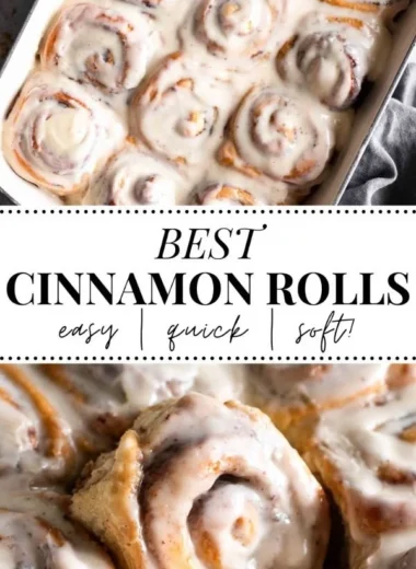 Freshly baked homemade cinnamon rolls topped with icing