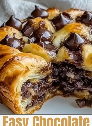 Delicious homemade chocolate croissant bake with flaky pastry and rich chocolate filling