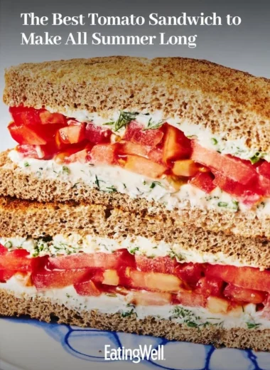 Delicious classic tomato sandwich with fresh tomatoes and creamy spread
