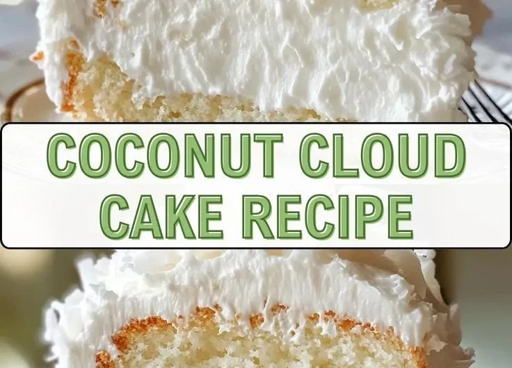 Delicious Coconut Cloud Cake topped with coconut flakes and fresh cream