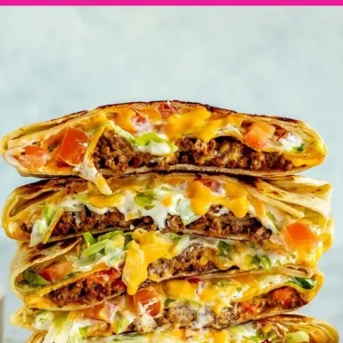 Homemade Copycat Crunchwrap Supreme with layers of ingredients
