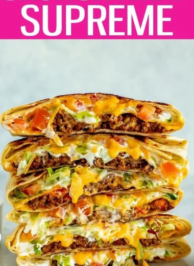 Homemade Copycat Crunchwrap Supreme with layers of ingredients