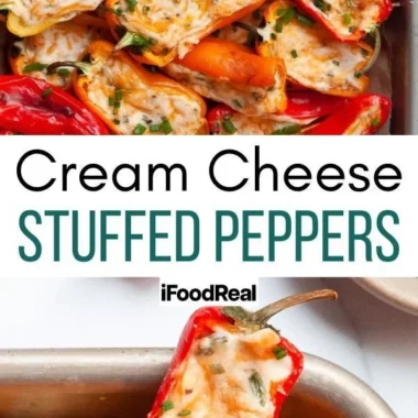 Cream cheese stuffed mini peppers arranged on a platter