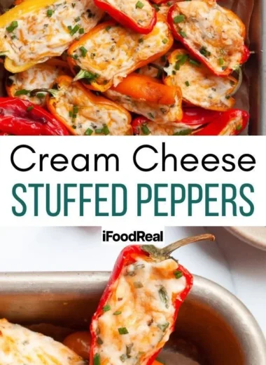 Cream cheese stuffed mini peppers arranged on a platter