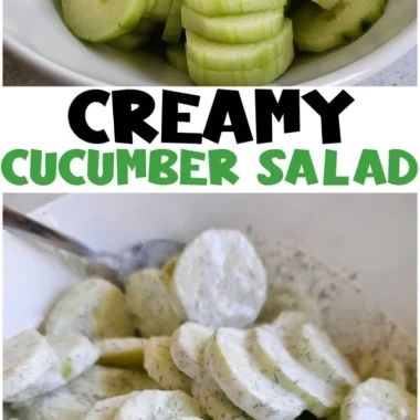 Creamy cucumber salad in a bowl with fresh herbs and seasoning
