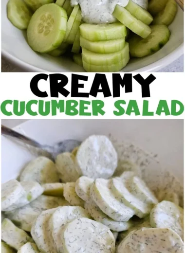 Creamy cucumber salad in a bowl with fresh herbs and seasoning
