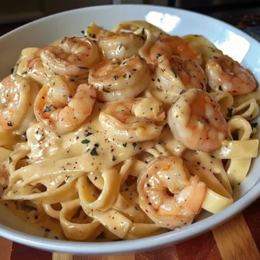 Creamy shrimp fettuccine pasta with homemade Alfredo sauce