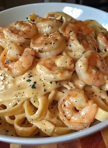 Creamy shrimp fettuccine pasta with homemade Alfredo sauce