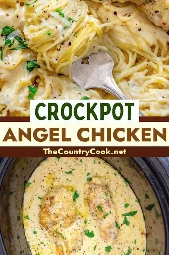 Delicious Crock Pot Angel Chicken served on a plate with herbs and sides