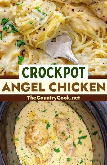 Delicious Crock Pot Angel Chicken served on a plate with herbs and sides
