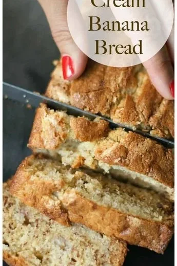 Deliciously moist sour cream banana bread with a golden crust.