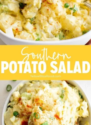 Creamy Southern potato salad served in a bowl at a picnic.