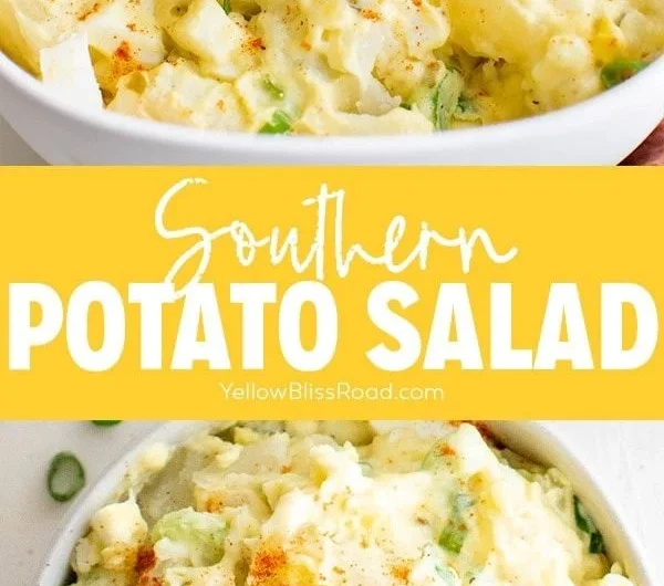 Creamy Southern potato salad served in a bowl at a picnic.