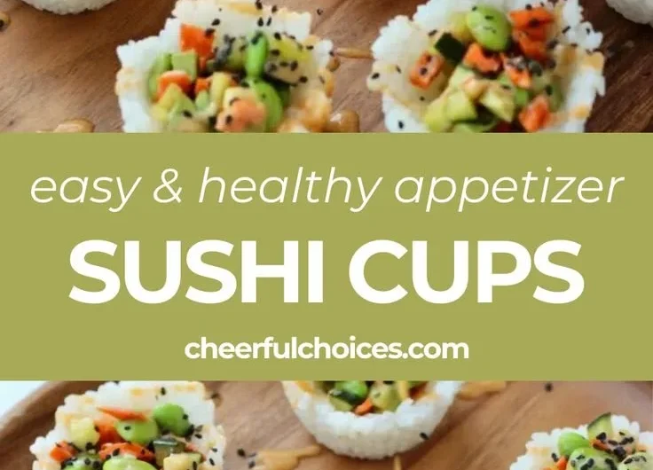 Colorful sushi cups filled with fresh ingredients and garnished elegantly.