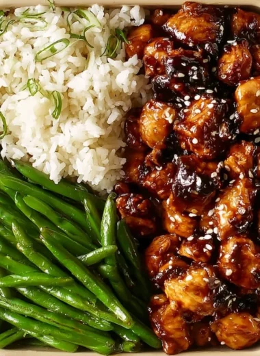 Delicious Asian High Protein Sesame Chicken served with vegetables