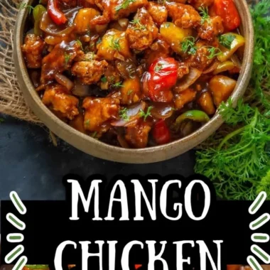 Asian Mango Chicken dish with vibrant colors and fresh ingredients