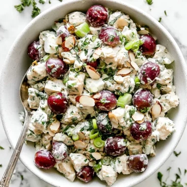 Delicious and fresh homemade chicken salad in a bowl