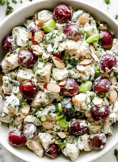 Delicious and fresh homemade chicken salad in a bowl