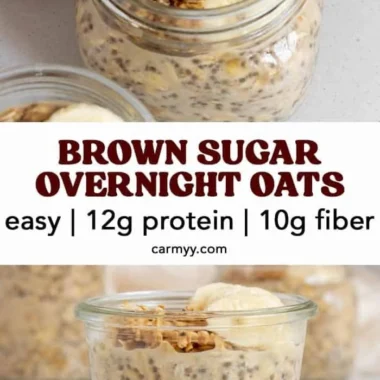 Bowl of Brown Sugar Overnight Oats topped with fruits and nuts