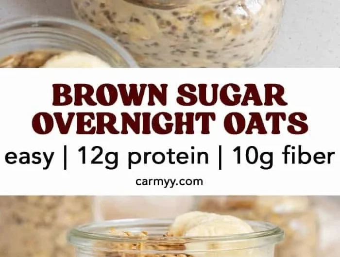 Bowl of Brown Sugar Overnight Oats topped with fruits and nuts