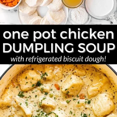 Bowl of delicious Chicken Dumpling Soup with fresh herbs and dumplings