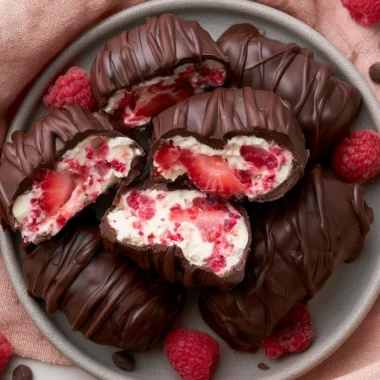 Chocolate Strawberry Yogurt Clusters with fresh strawberries and chocolate coating