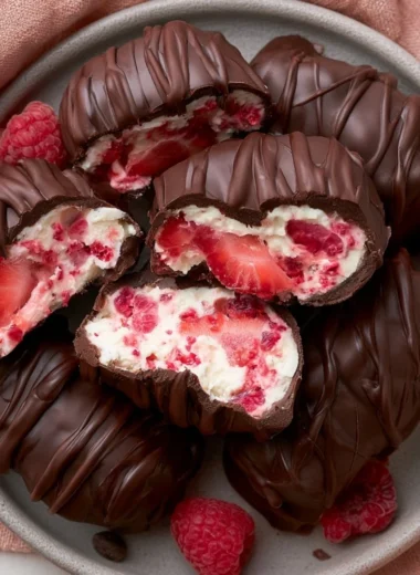 Chocolate Strawberry Yogurt Clusters with fresh strawberries and chocolate coating