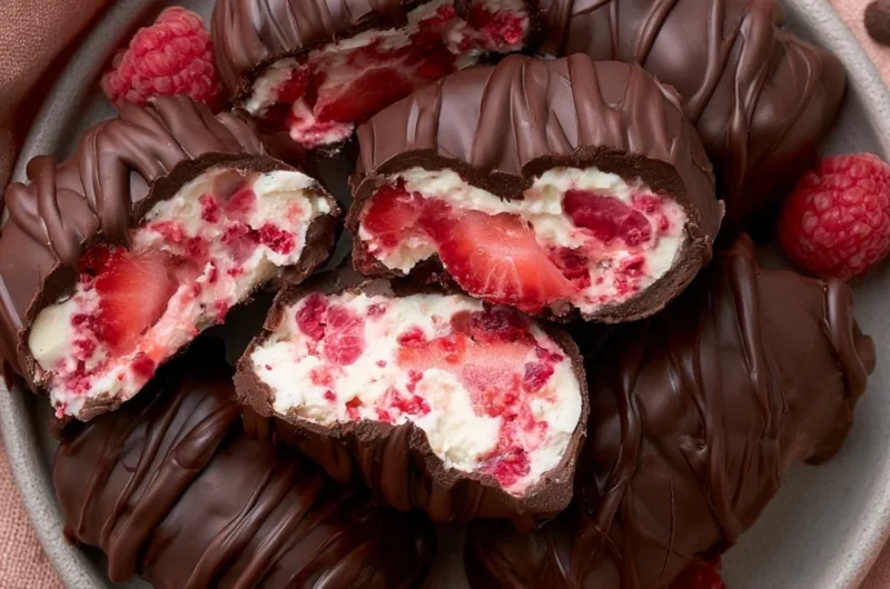 Chocolate Strawberry Yogurt Clusters with fresh strawberries and chocolate coating