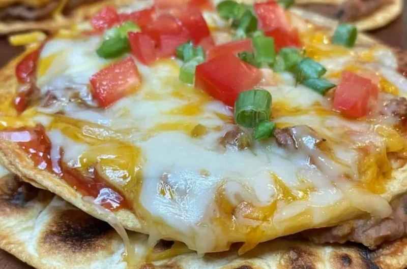 Homemade Taco Bell Mexican pizza served with toppings