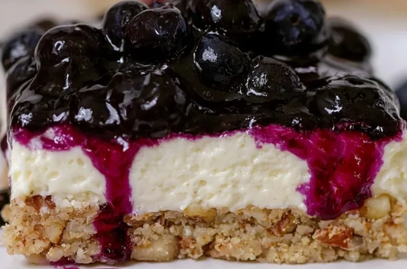 Delicious array of blueberry desserts including squares and jamboree