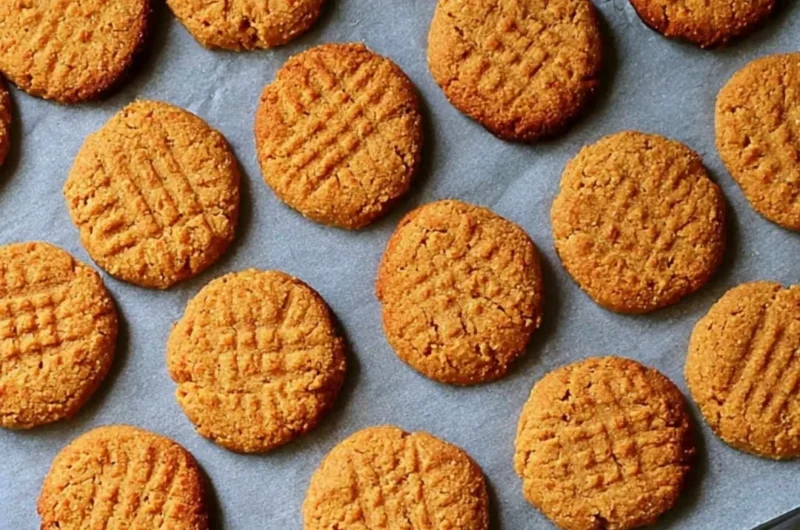 Gluten free and dairy free peanut butter cookies on a baking tray