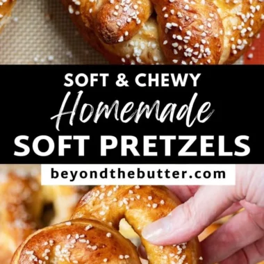 Freshly baked homemade soft pretzels on a cooling rack