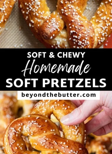 Freshly baked homemade soft pretzels on a cooling rack