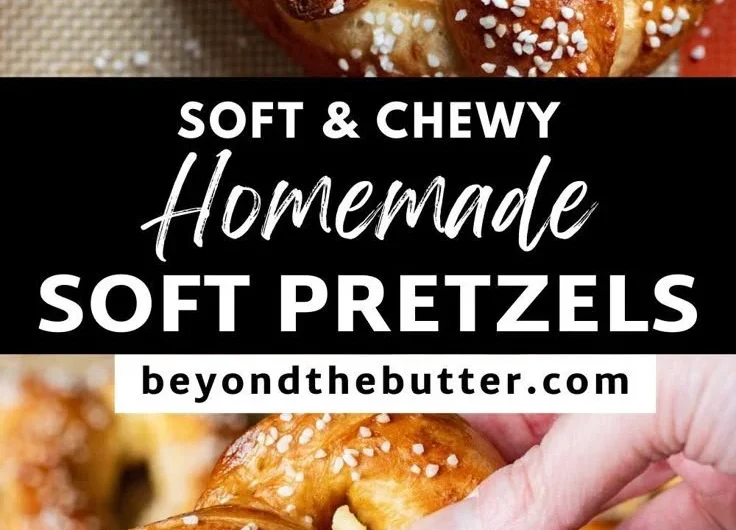Freshly baked homemade soft pretzels on a cooling rack