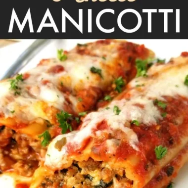 Delicious Italian sausage and cheese baked manicotti served on a plate