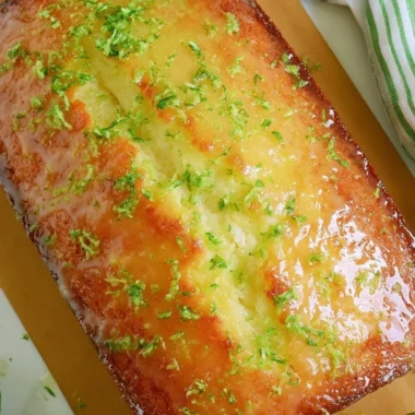 Delicious Key Lime Pound Cake served on a rustic wooden table