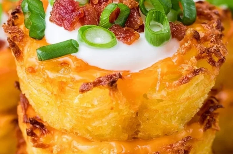 Plate of loaded tater tots appetizers topped with cheese, bacon, and sour cream.