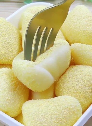 Soft and chewy pan-fried fresh milk mochi on a plate