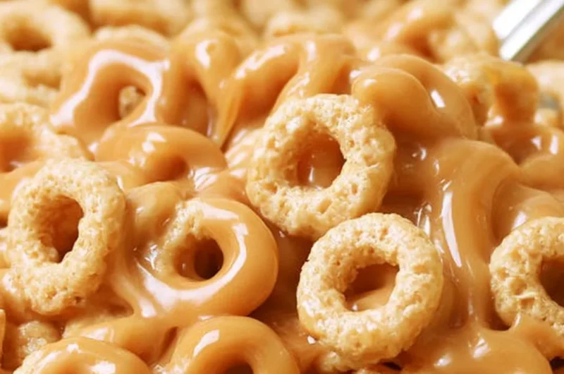 Peanut Butter Cereal Bites snack in a bowl, tasty and crunchy.