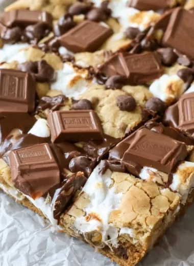 Delicious S'mores Cookie Bars with chocolate and marshmallows