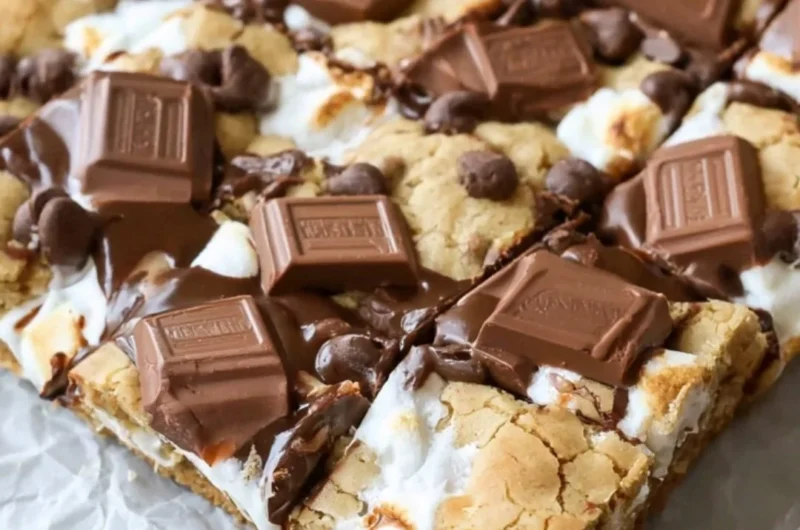 Delicious S'mores Cookie Bars with chocolate and marshmallows