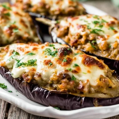 Delicious Spanish stuffed eggplant filled with savory ingredients