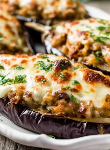 Delicious Spanish stuffed eggplant filled with savory ingredients
