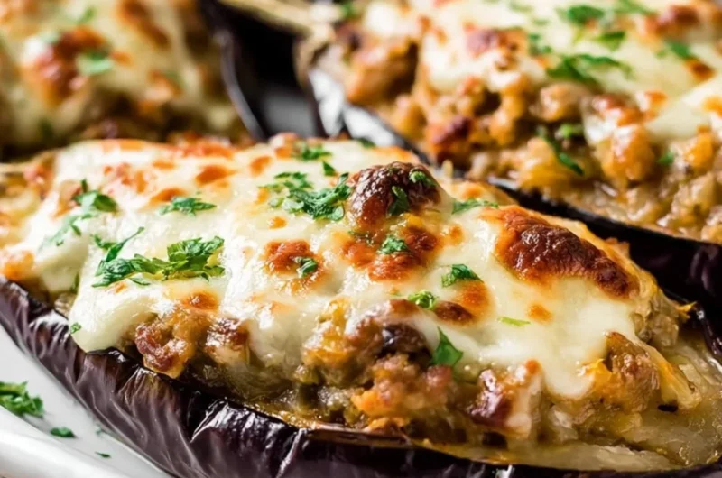 Delicious Spanish stuffed eggplant filled with savory ingredients