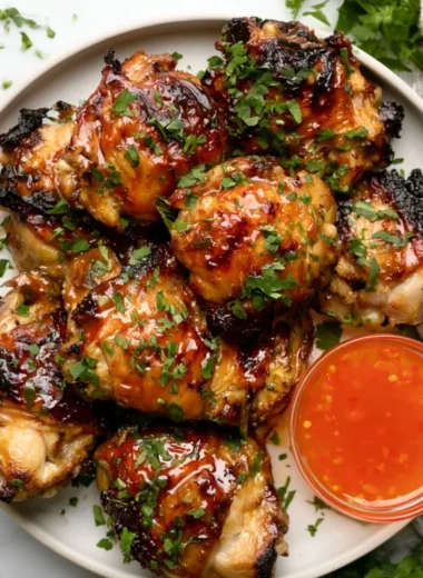 Delicious Thai grilled chicken marinated in herbs and spices on a grill