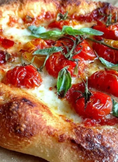 Homemade thin crust vegan pizza dough topped with fresh ingredients
