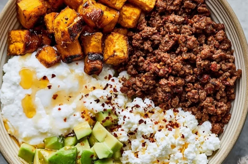 High-protein cottage cheese taco bowl with fresh toppings in a vibrant dish