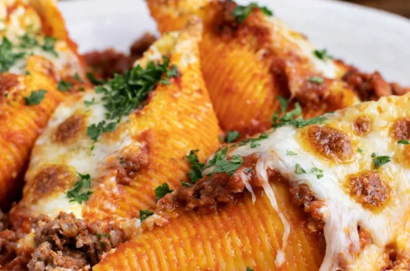 Delicious baked stuffed shells with creamy ricotta filling and sauce